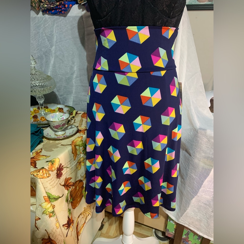 Lularoe Azure Blue Geometric Print Skirt